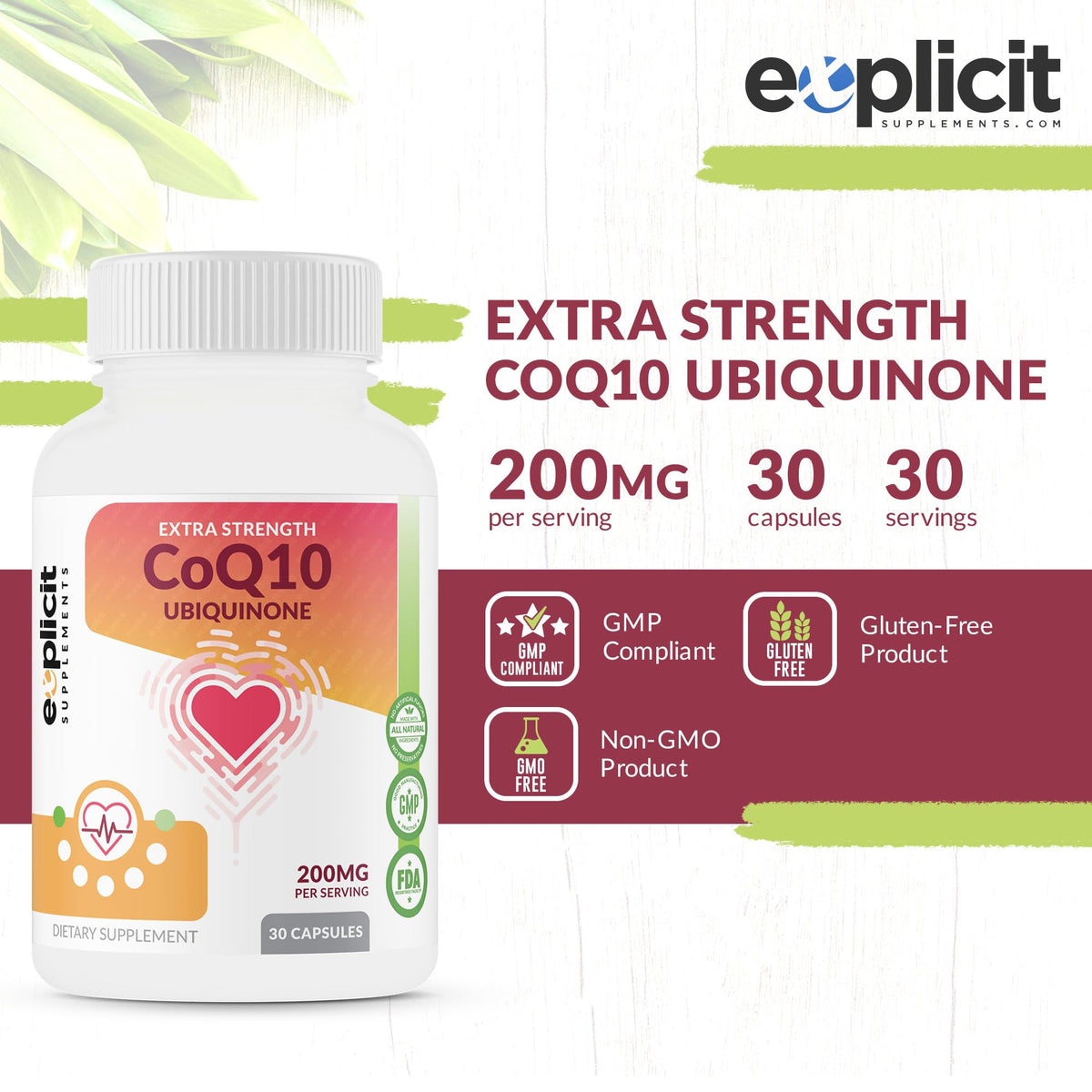 eXplicit Supplements Max Strength CoQ10 200mg Heart Health - 120 Capsules - image 4
