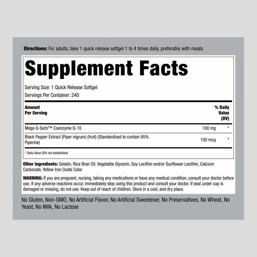 Piping Rock CoQ10 100mg - 240 Softgels - image 2