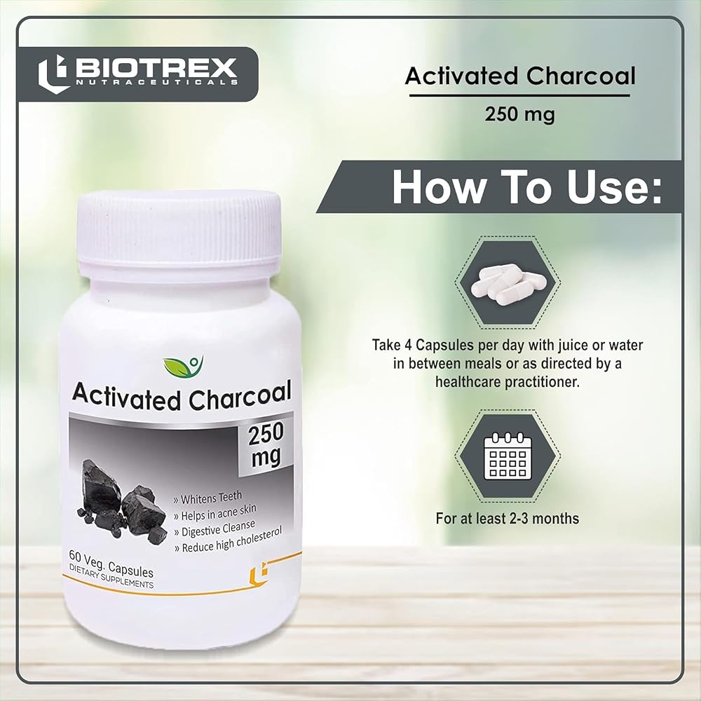 Generic Activated Charcoal 250mg Digestive Cleanse - 60 Capsules - image 4