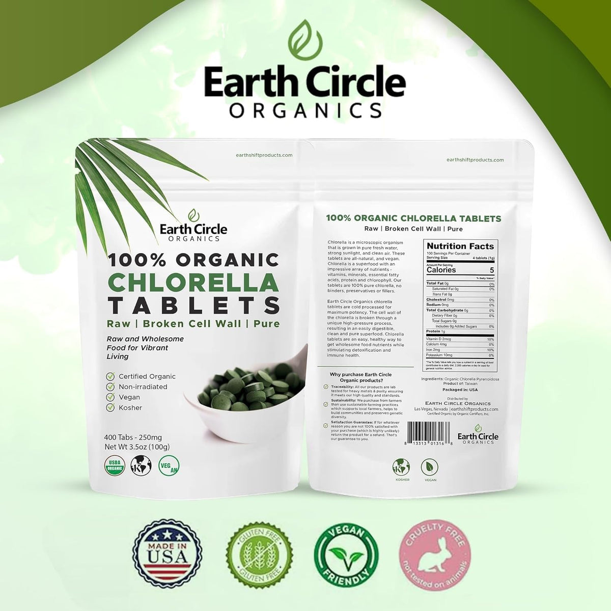 Earth Circle Organics Chlorella Tablets Superfood - 400 Count - image 5