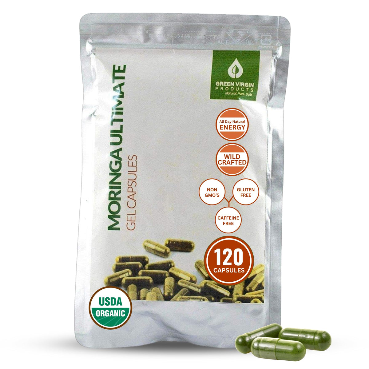 Green Virgin Products Organic Moringa Leaf Powder Vegan Capsules - 120