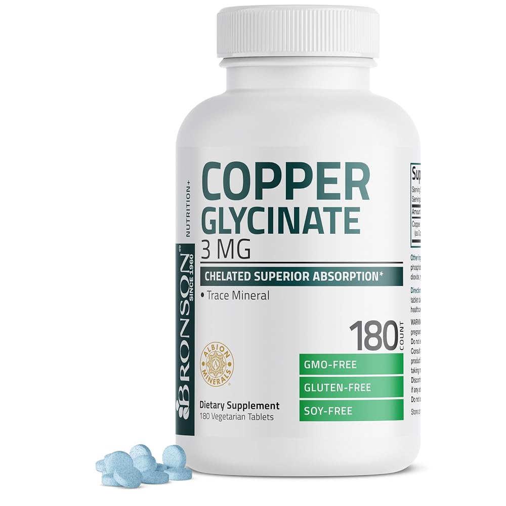 Bronson Copper 3 mg Bisglycinate Chelate - 180 Vegetarian Tablets