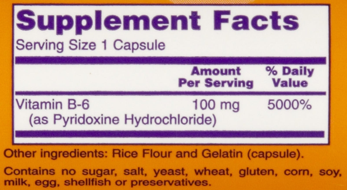NOW Foods Vitamin B6 100 mg - 100 Tablets - image 2
