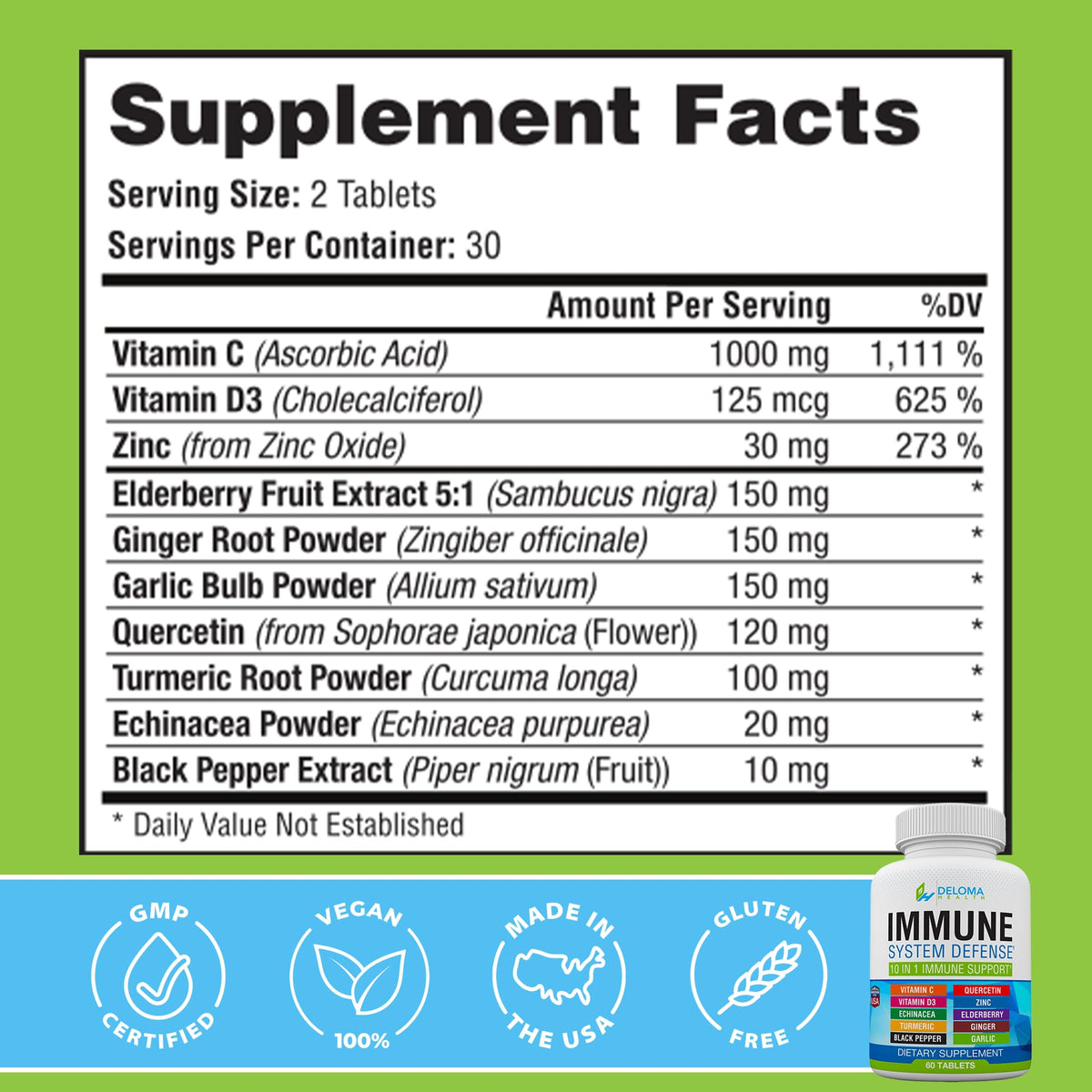 Deloma Health 10 in 1 Immune System Support Supplement - 60 Capsules - image 7