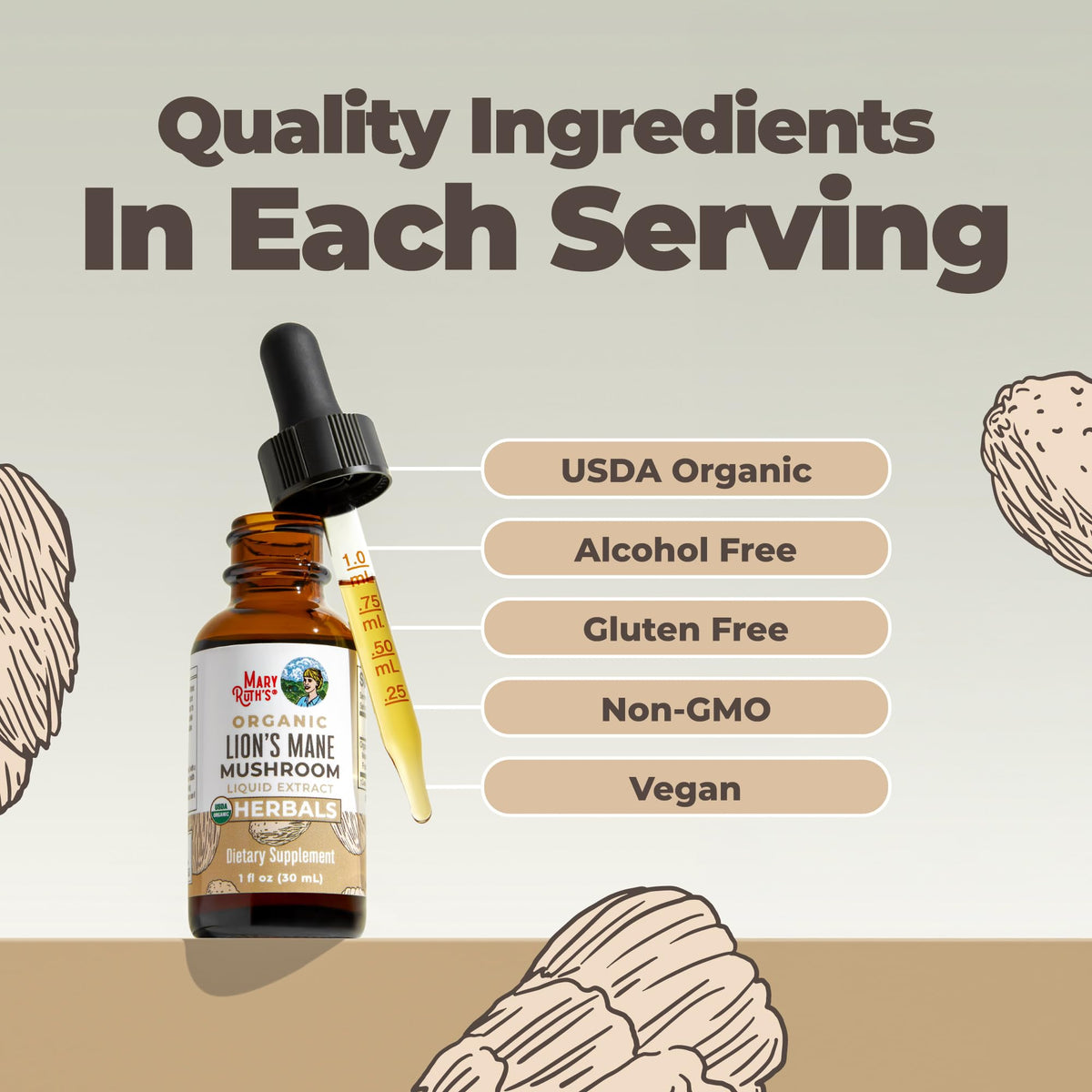 MARYRUTH'S Lion's Mane Mushroom Liquid Drops - 1 Fl Oz - image 5