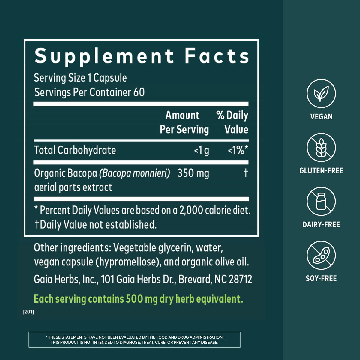Gaia Herbs Bacopa Nootropic Support - 60 Vegan Capsules - image 2