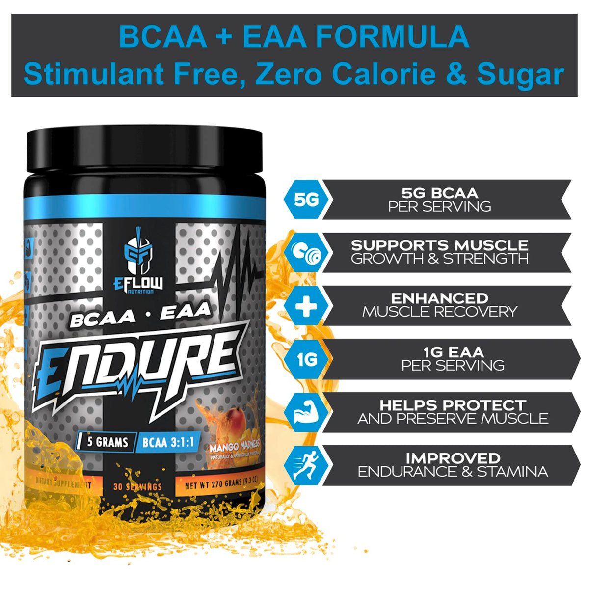 eFlow Nutrition Endure BCAA Plus EAA Powder - 30 Servings - image 4