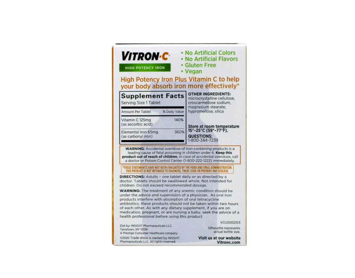 Vitron-C High Potency Iron Plus Vitamin C - 60 Tablets - image 3