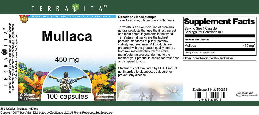 Terravita Mullaca - 450 mg (100 Capsules, ZIN: 520852)