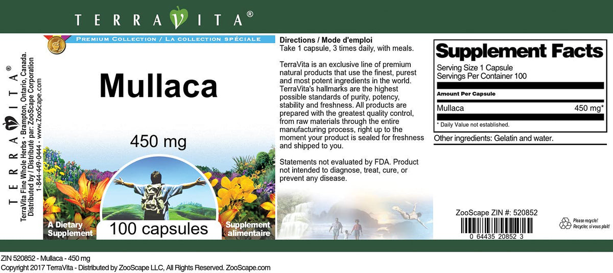 Terravita Mullaca - 450 mg (100 Capsules, ZIN: 520852)