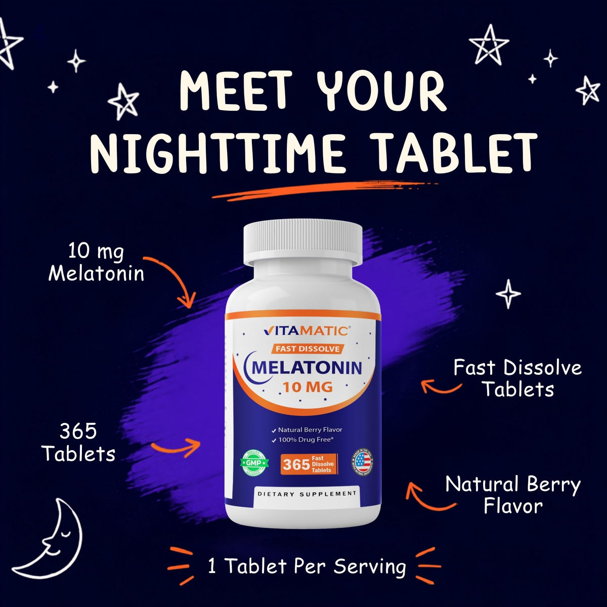 Vitamatic Melatonin 10 mg Fast Dissolve Tablets - 365 Count - image 5