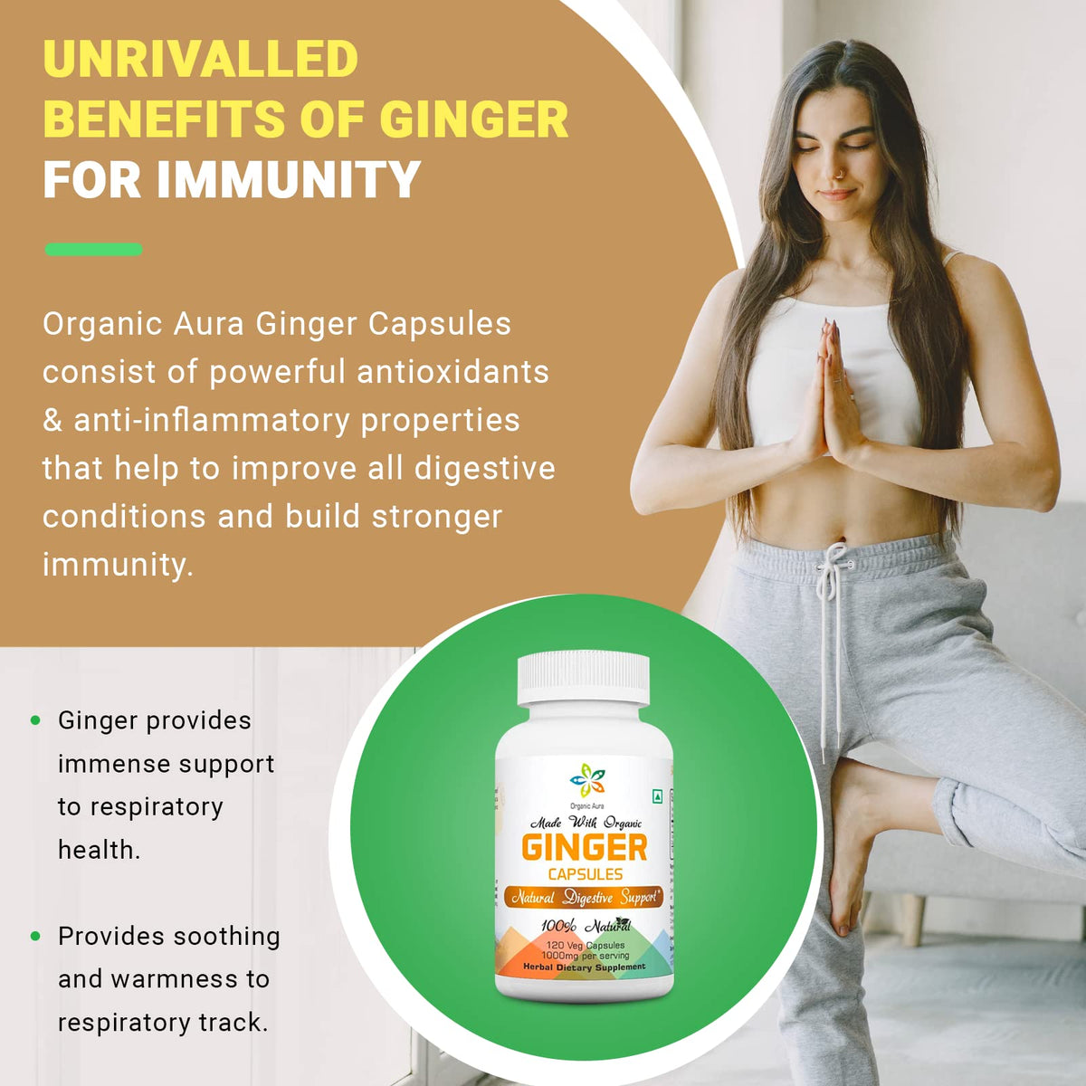 Organic Aura Ginger Capsules - 120 Vegetarian Capsules - image 4