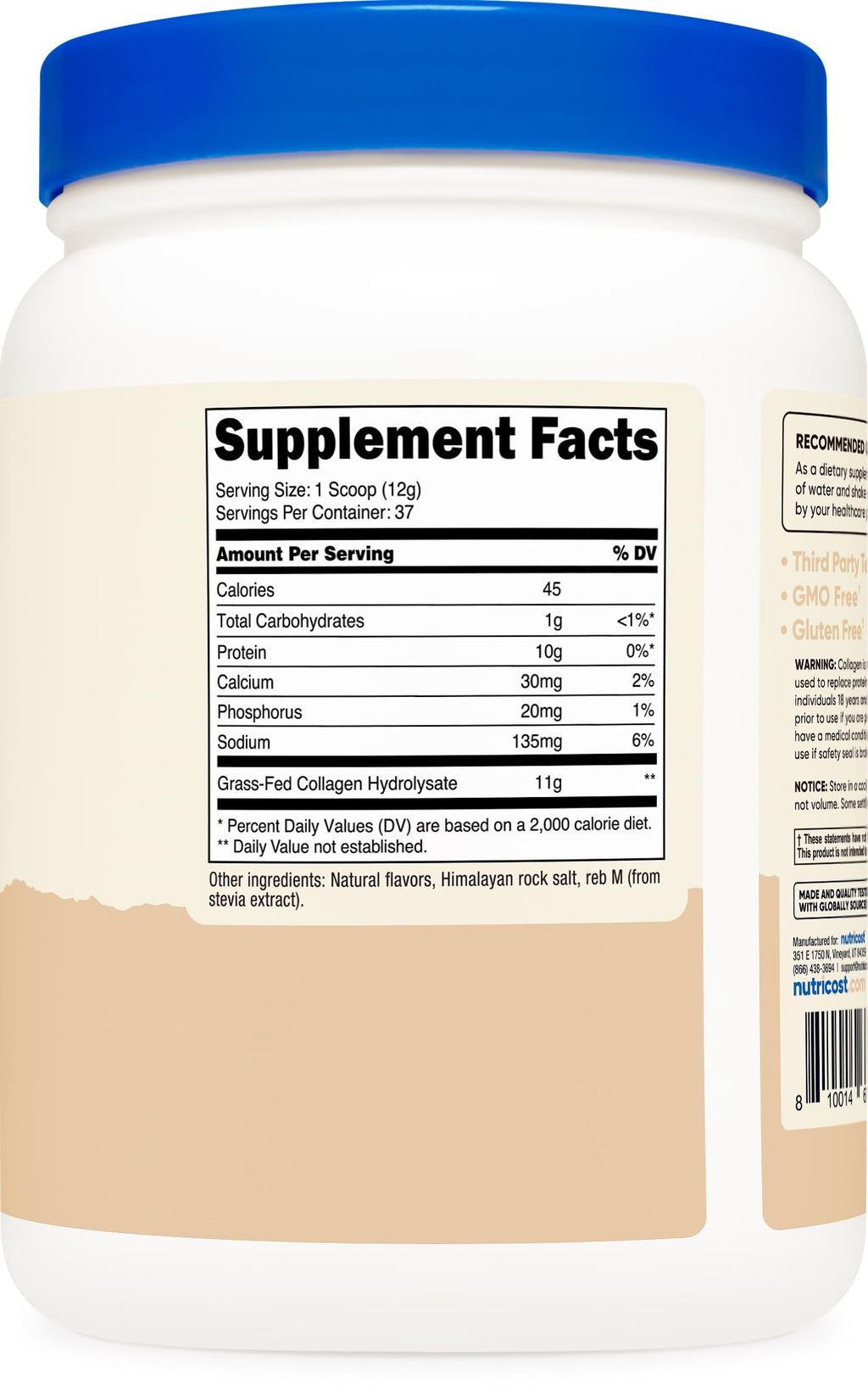 Nutricost Grass-Fed Collagen Powder 1LB (454 G) - Pure Grass Fed