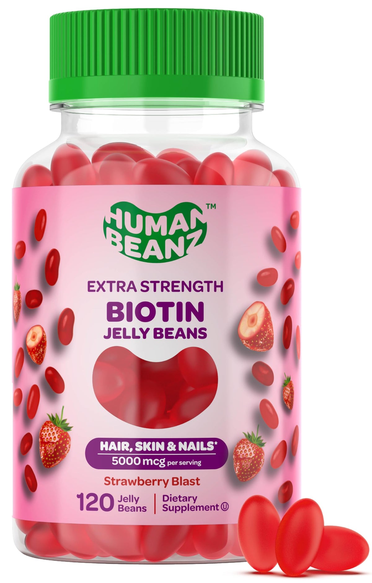 Human Beanz Biotin 5000mcg Jelly Bean Gummies for Hair Skin Nails - 120 Count