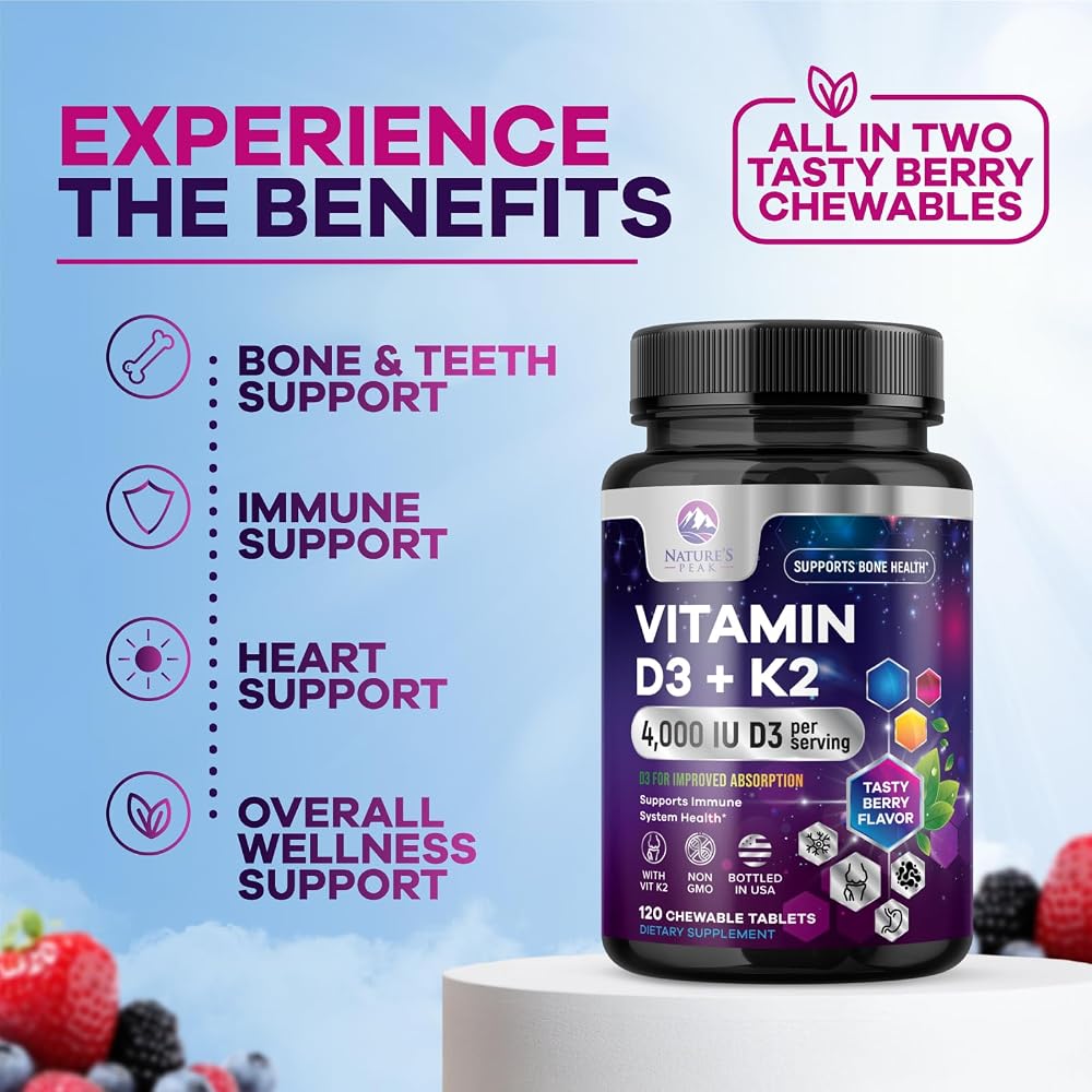 Nature's Peak Vitamin D3 K2-4000 IU Vitamin D3 & 200 mcg Vitamin K2