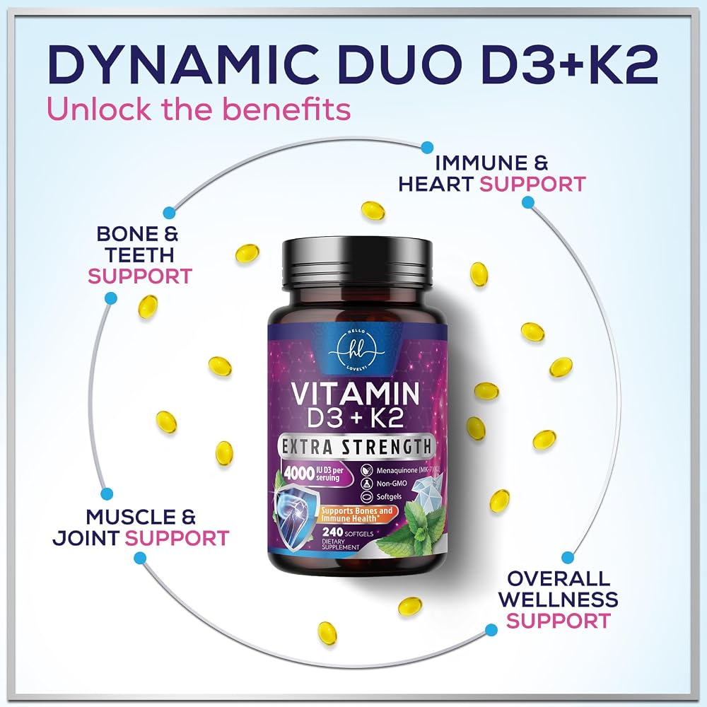 Hello Lovely! Vitamin D with K2 (MK-7) - Vitamin D3 4000IU (125mcg)