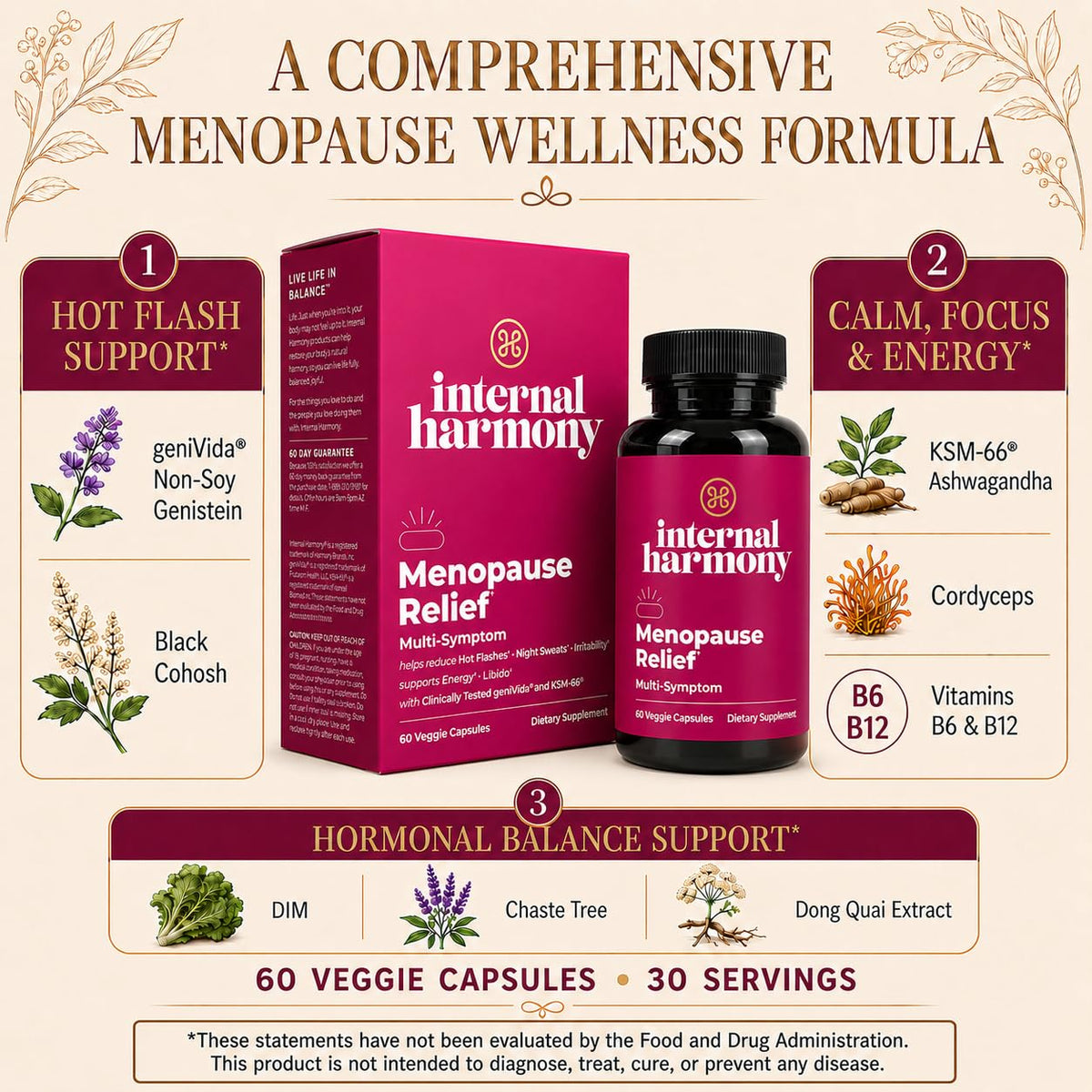Internal Harmony Menopause Relief for Women - 60 Vegetarian Capsules - image 4