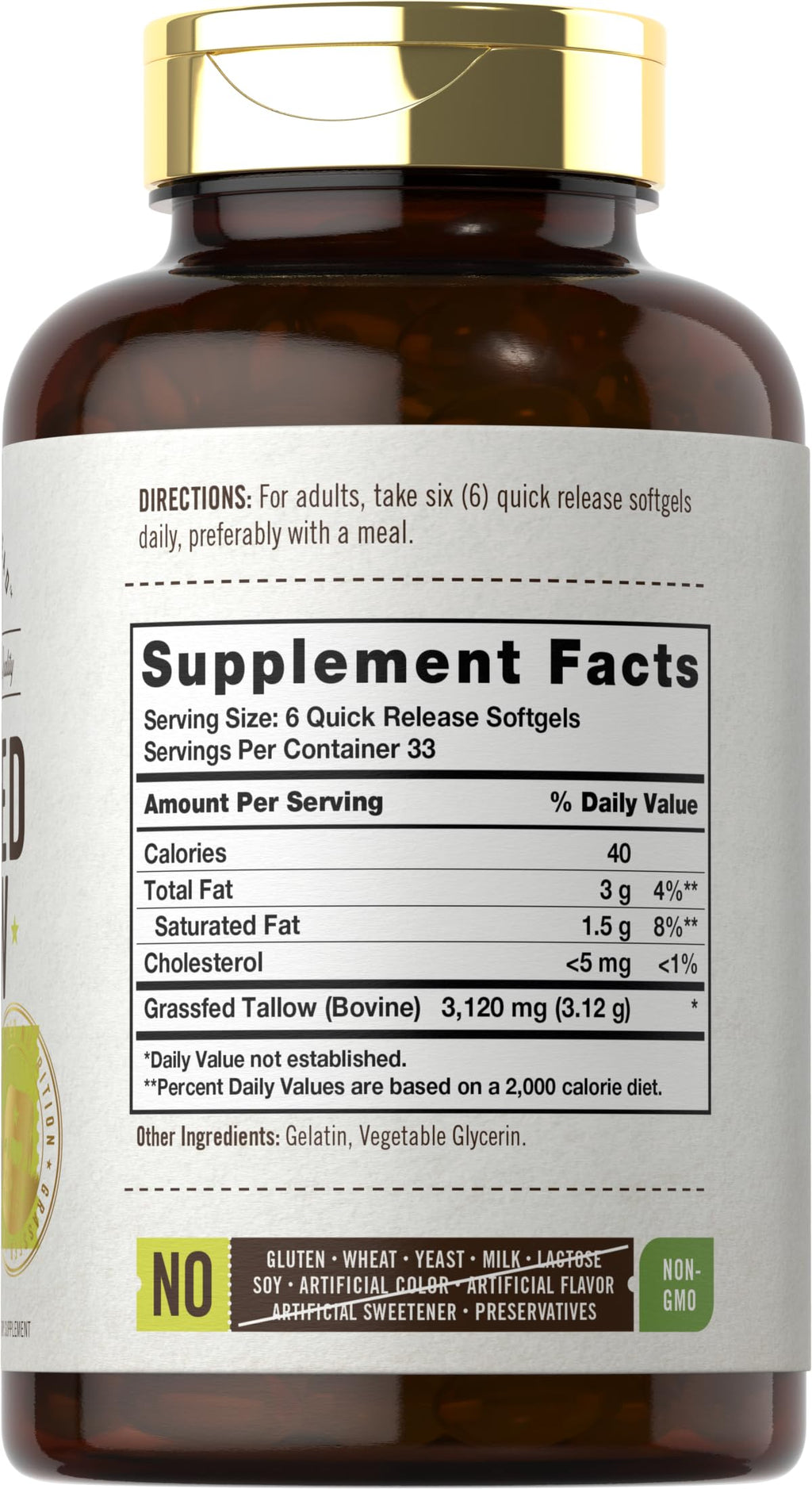 Carlyle Grass Fed Beef Tallow 3120mg - 200 Softgels - image 2