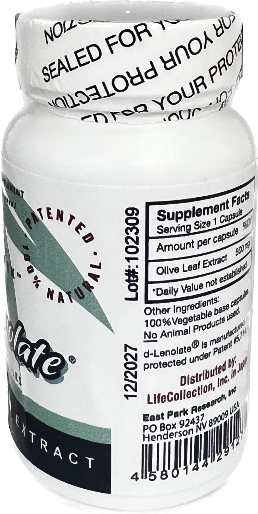 EAST PARK d-Lenolate Olive Leaf Extract 500 mg - 60 Capsules - image 2