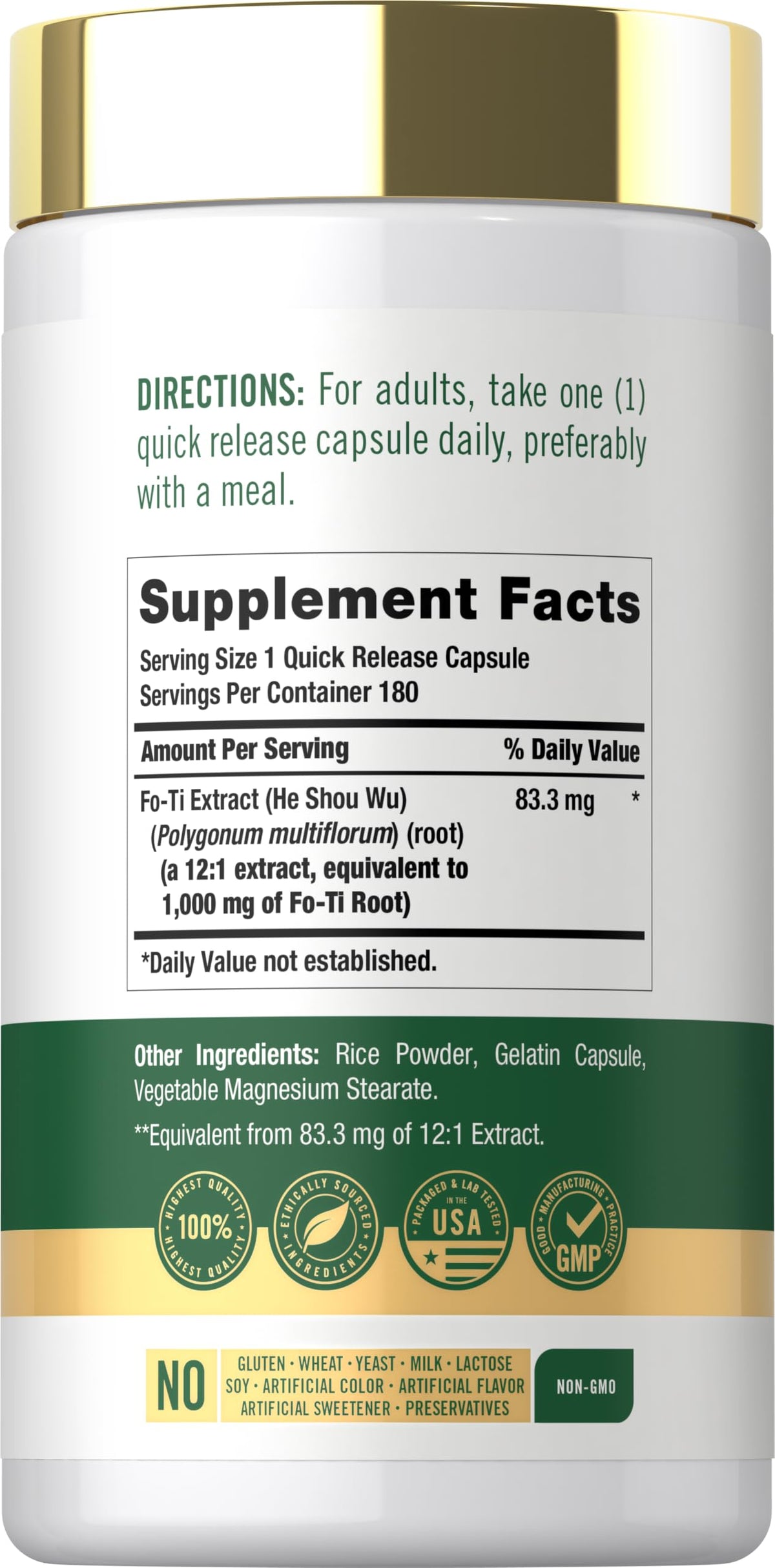Carlyle Fo-Ti Supplement He-Shou-Wu Root Extract - 180 Capsules - image 2