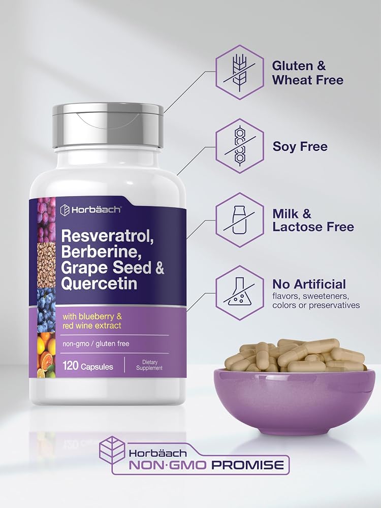 Horbäach Resveratrol Berberine Grape Seed & Quercetin - 120 Capsules - image 5