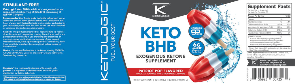Ketologic Keto BHB Ketone Supplement (30 Servings) - Suppresses