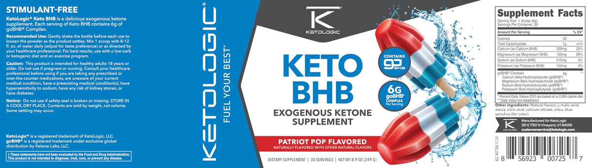 Ketologic Keto BHB Ketone Supplement (30 Servings) - Suppresses