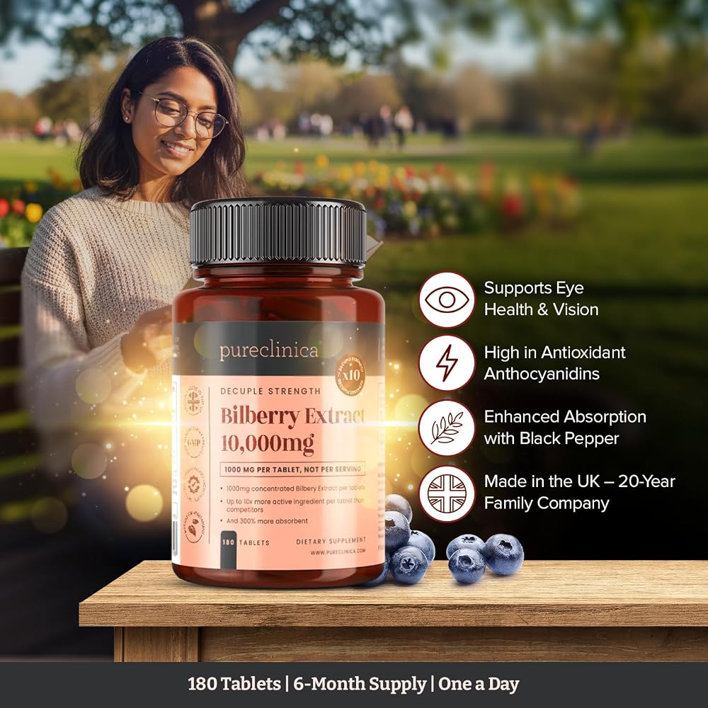 pureclinica Bilberry Extract 1000mg High Strength - 180 Tablets - image 4