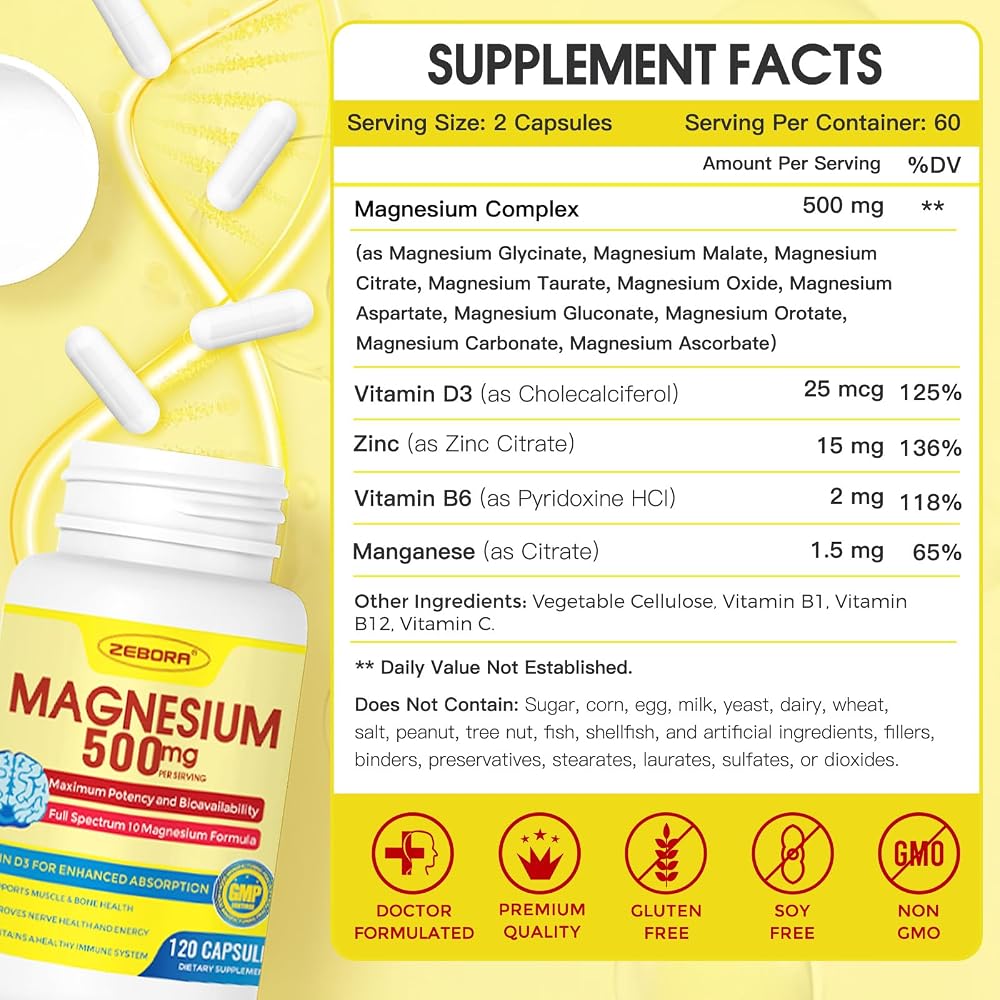ZEBORA Magnesium Complex 10-in-1 500 mg - 120 Capsules - image 4