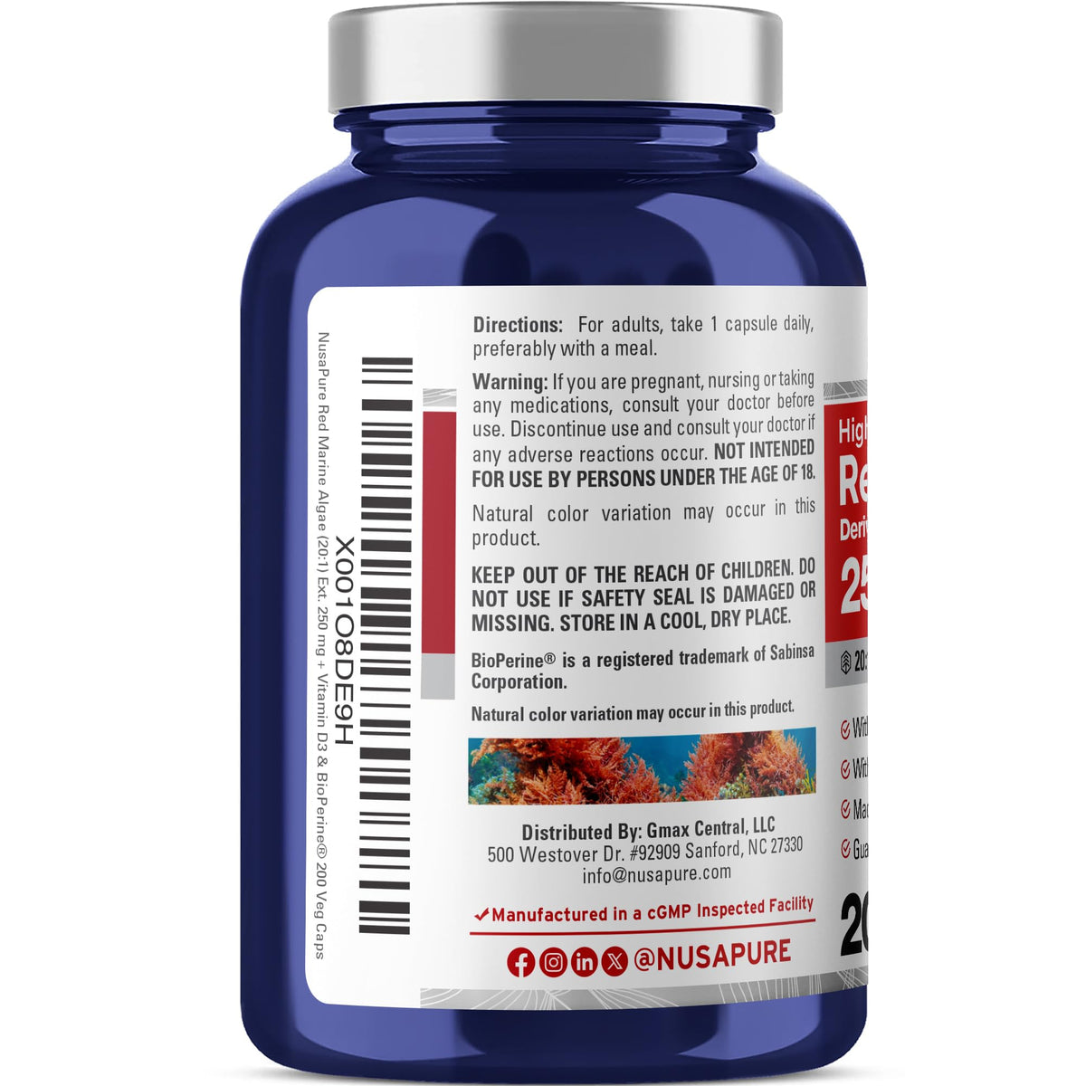 NusaPure Red Marine Algae 250 mg - 200 Vegetarian Capsules - image 3