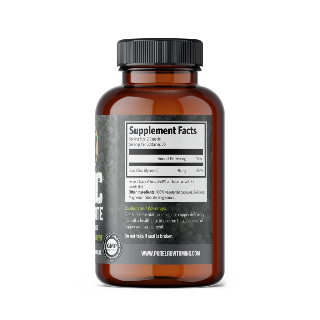 Pure Lab Vitamins Zinc Glycinate - 60 Vegetarian Capsules - image 2