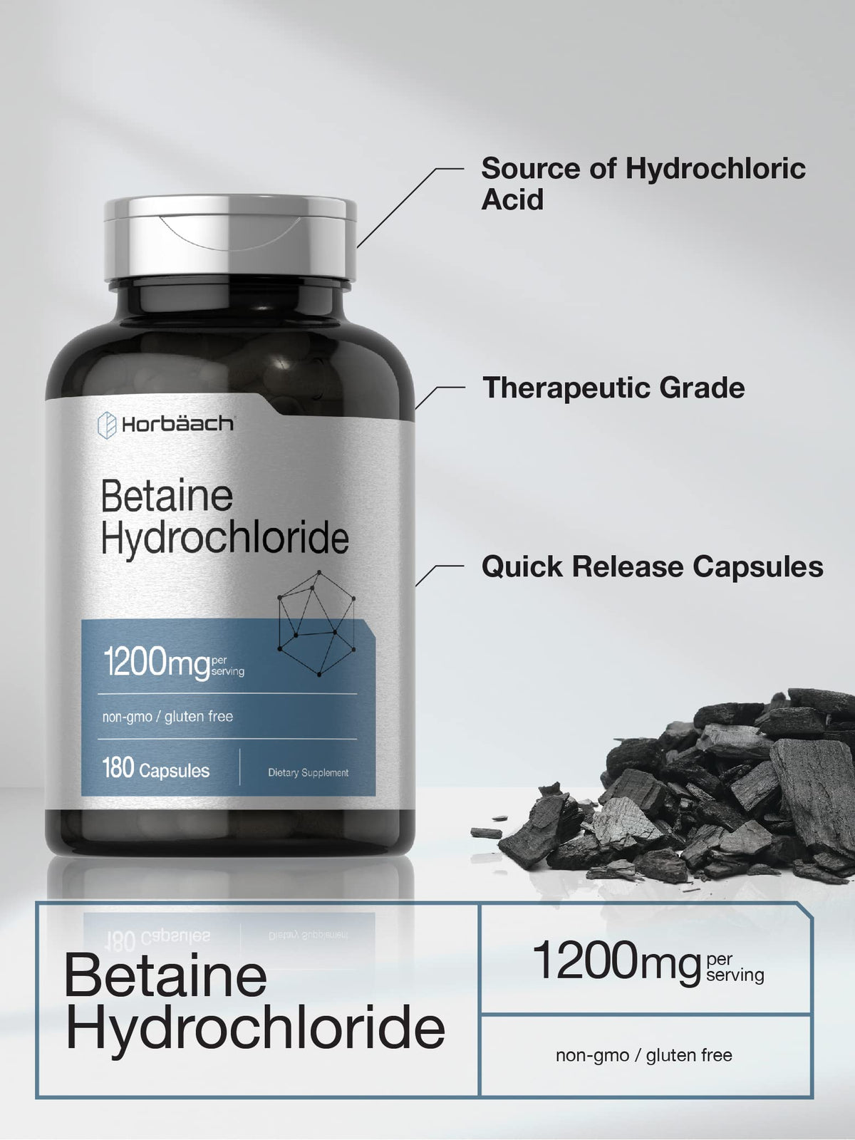 Horbäach Betaine HCl 1200mg - 180 Capsules - image 3