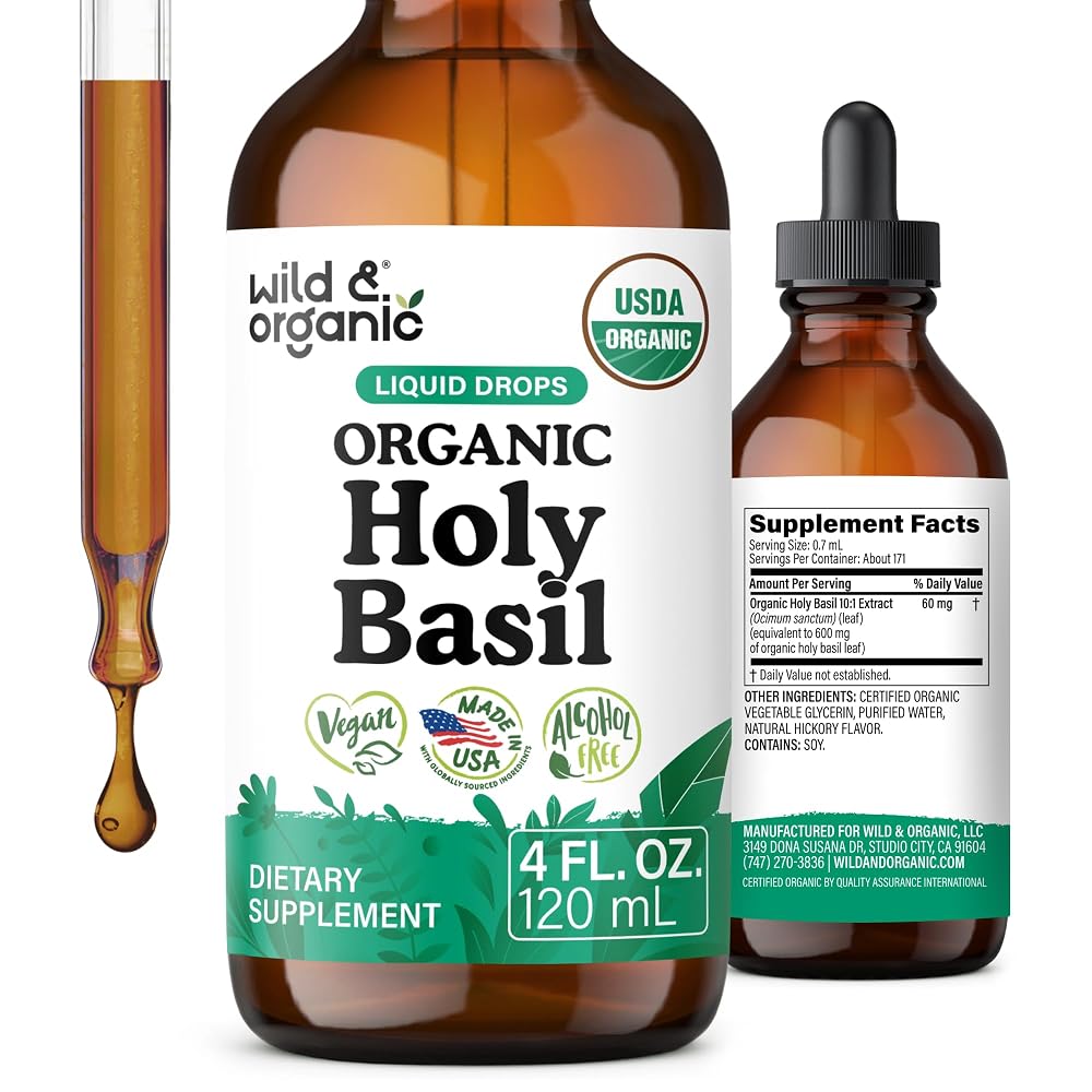 Wild & Organic Holy Basil Tincture - Organic Holy Basil Leaf Liquid