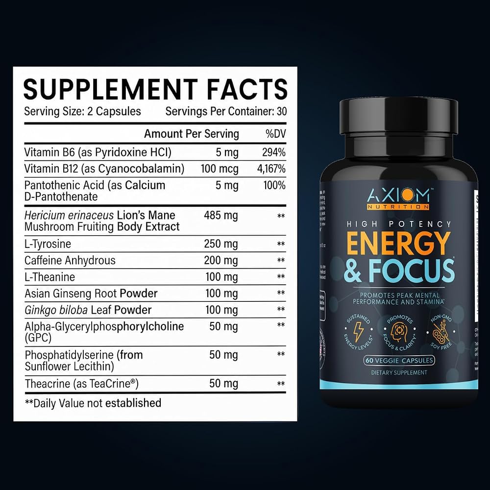 Axiom Nutrition Energy and Focus 200mg Caffeine - 60 Capsules - image 9