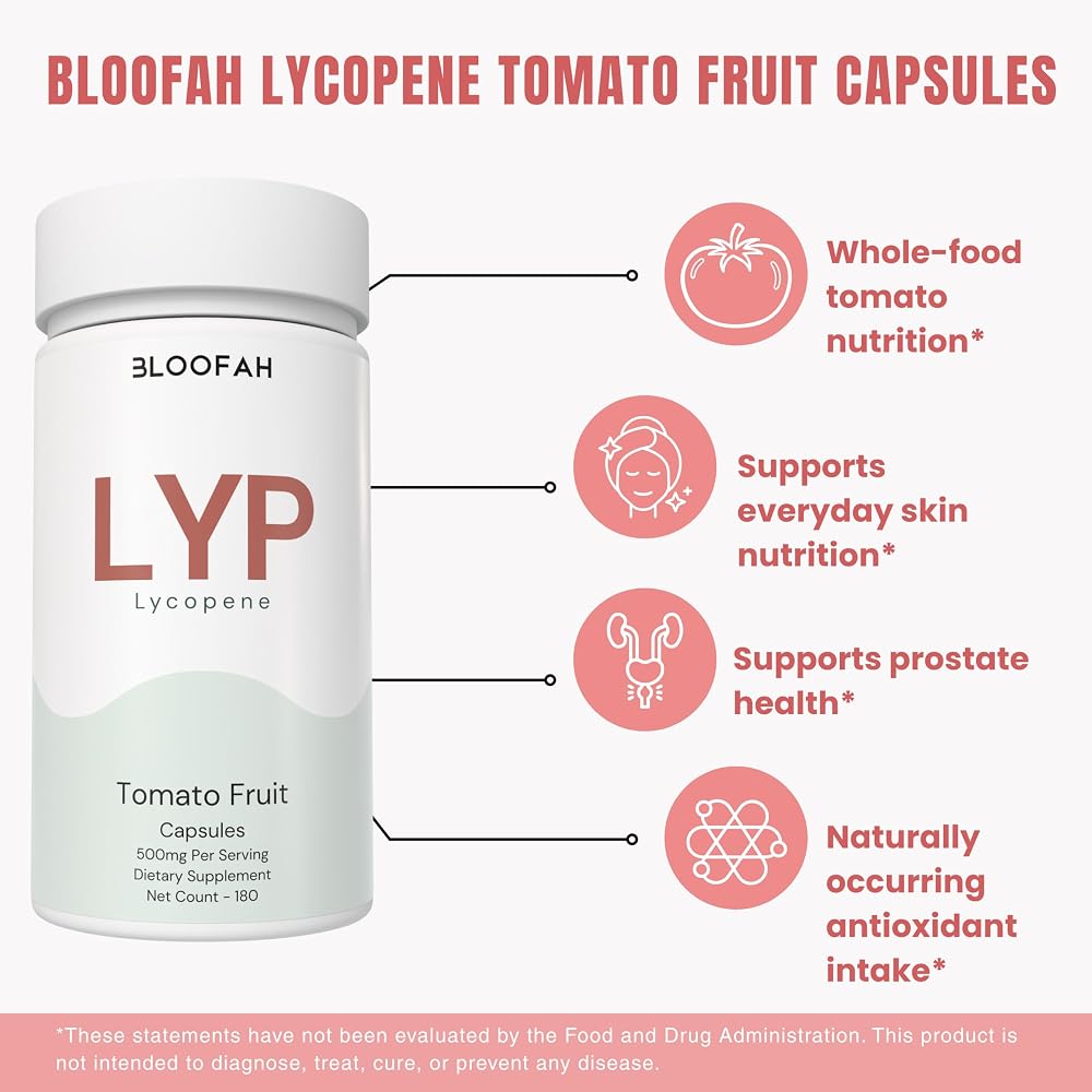 Bloofah Lycopene Supplement 500mg Tomato Powder - 180 Capsules - image 5