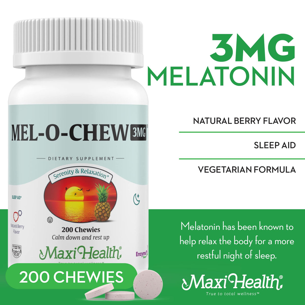 Maxi Health Chewable Melatonin 3mg Tablets - 100 Count - image 3