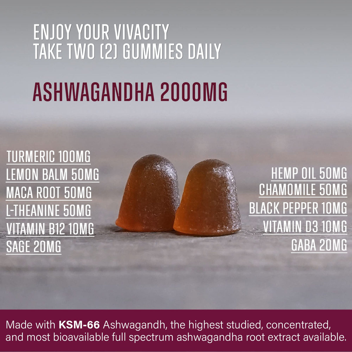 ADDOT Vivacity Ashwagandha Hemp Gummies for Stress & Sleep - 60 Gummies - image 3