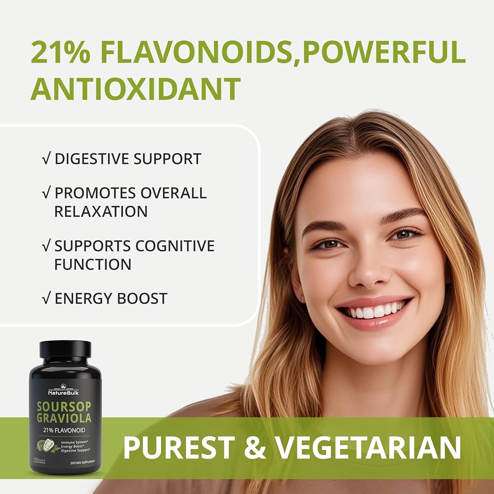 NATUREBULK Graviola Capsules Pure Leaf Extract 600mg - 120 Capsules - image 2