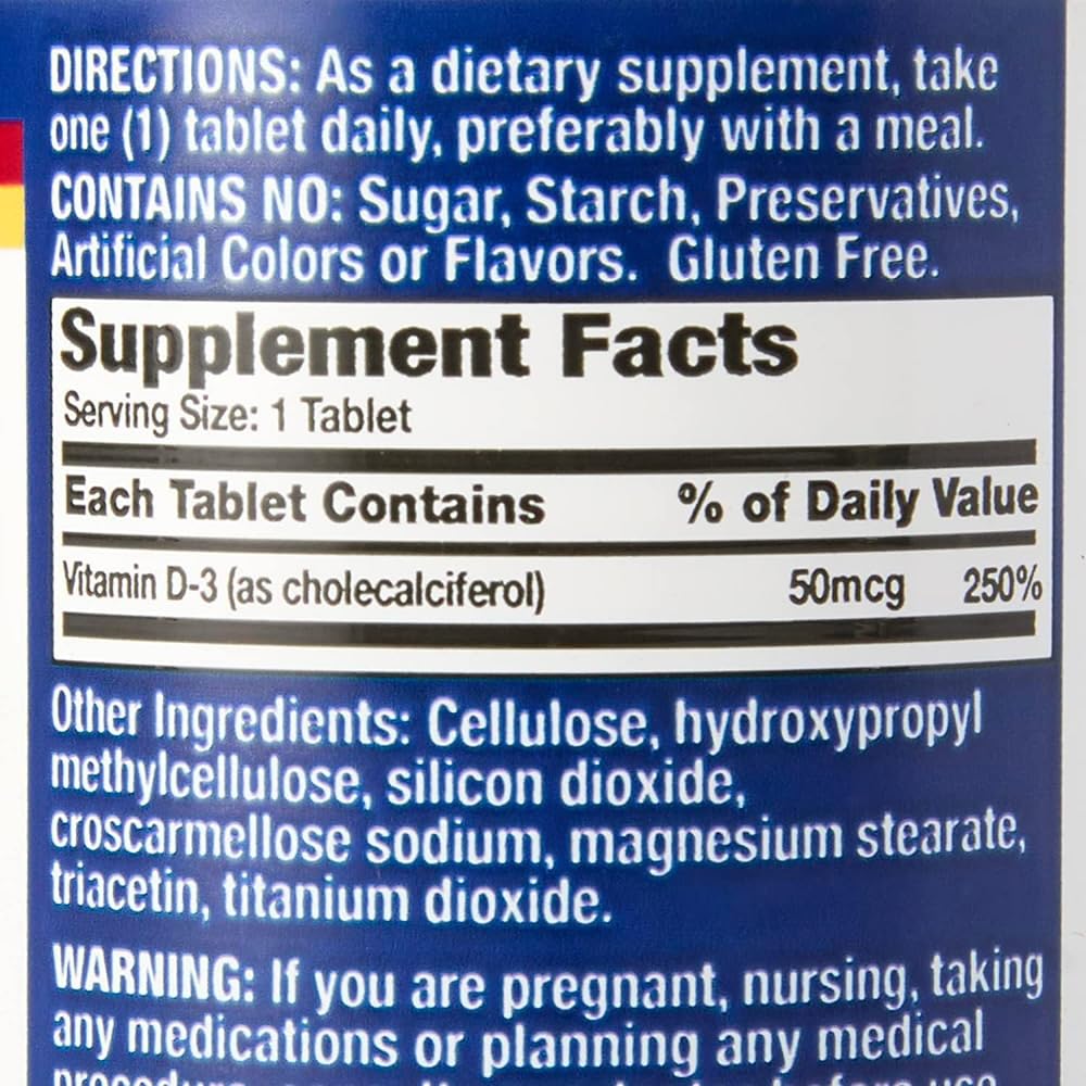 Basic Vitamins Natural Vitamin D-3 2000 IU - 400 Tablets - image 2