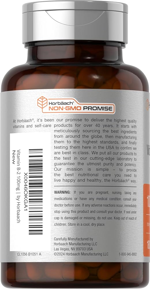 Horbäach Vitamin B2 Riboflavin 100mg - 180 Capsules - image 3