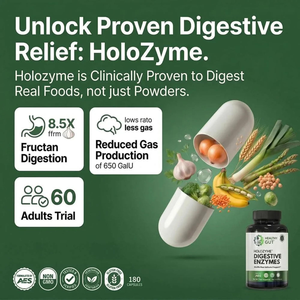 Healthy Gut HoloZyme Max Strength Digestive Enzymes - 180 Capsules - image 5