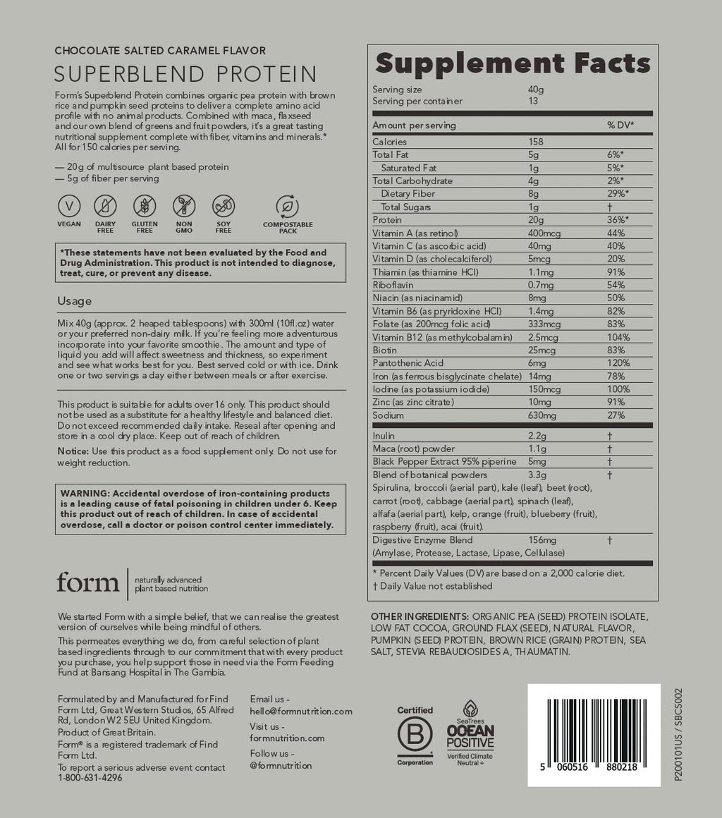 Form Superblend Protein Vegan Powder Chocolate Salted Caramel - 1.15 lb - image 7