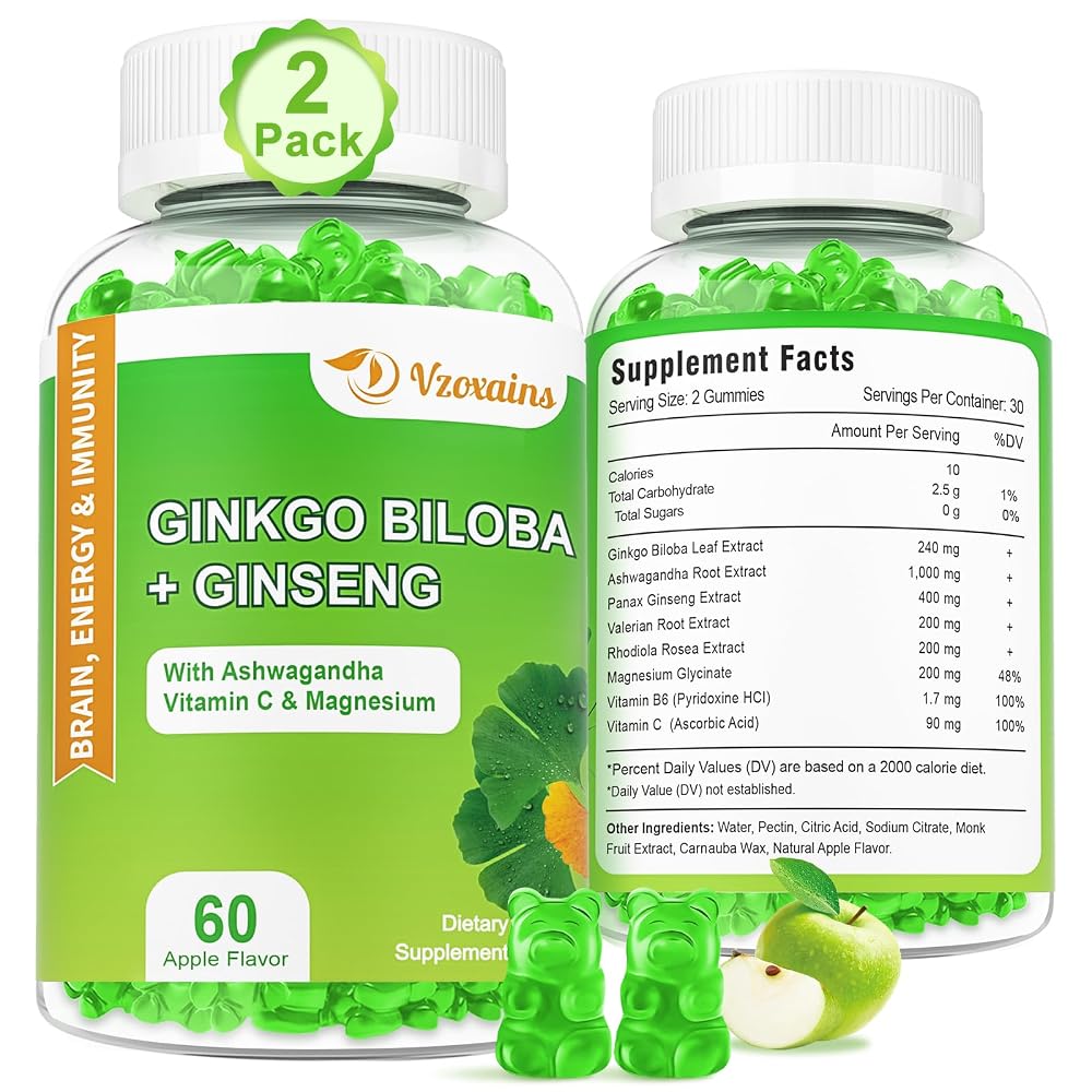 VZOXAINS Ginkgo Biloba Gummies with Ginseng