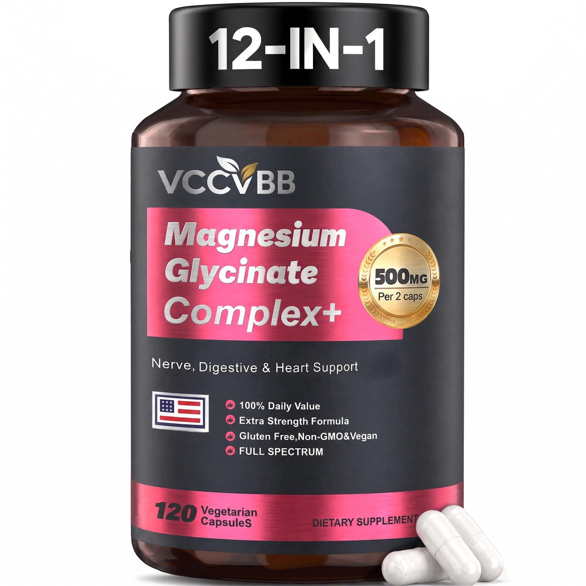 VCCVBB Magnesium Glycinate 500mg Complex - 120 Capsules
