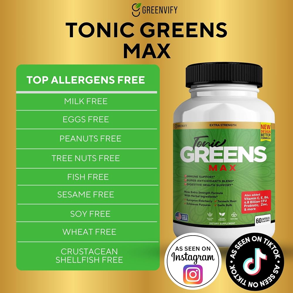 GREENVIFY Tonic Greens Max, Extra Strength Immune Support Supplement