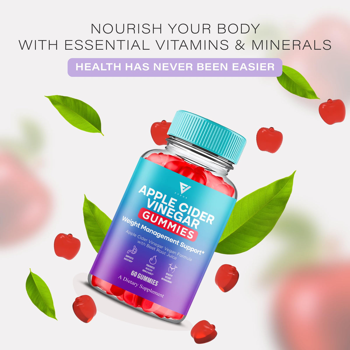 Fyvus Apple Cider Vinegar Gummies Weight Management - 60 Gummies - image 3