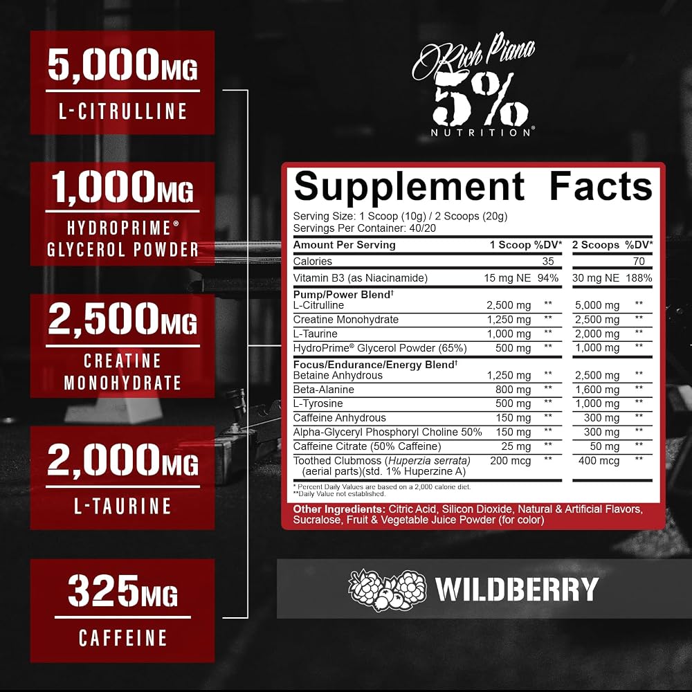 5% Nutrition Rich Piana Kill It Pre Workout Powder w/Creatine
