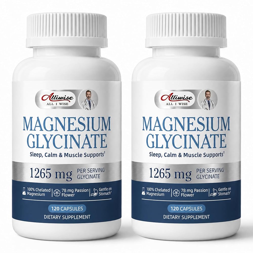 Alliwise Magnesium Glycinate 1265mg, 100% Chelated Magnesium Capsules