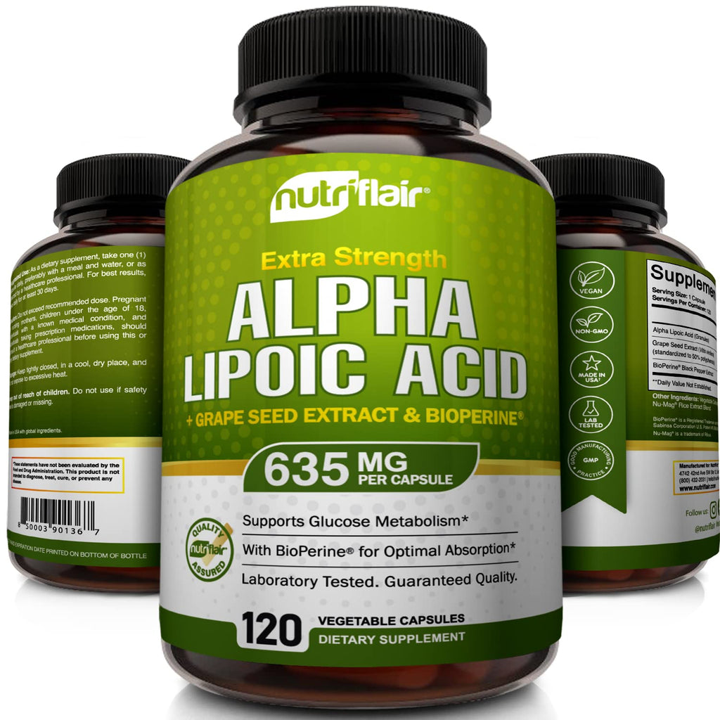 NutriFlair Alpha Lipoic Acid 600mg with Grape Seed & BioPerine - 120 Capsules - image 3