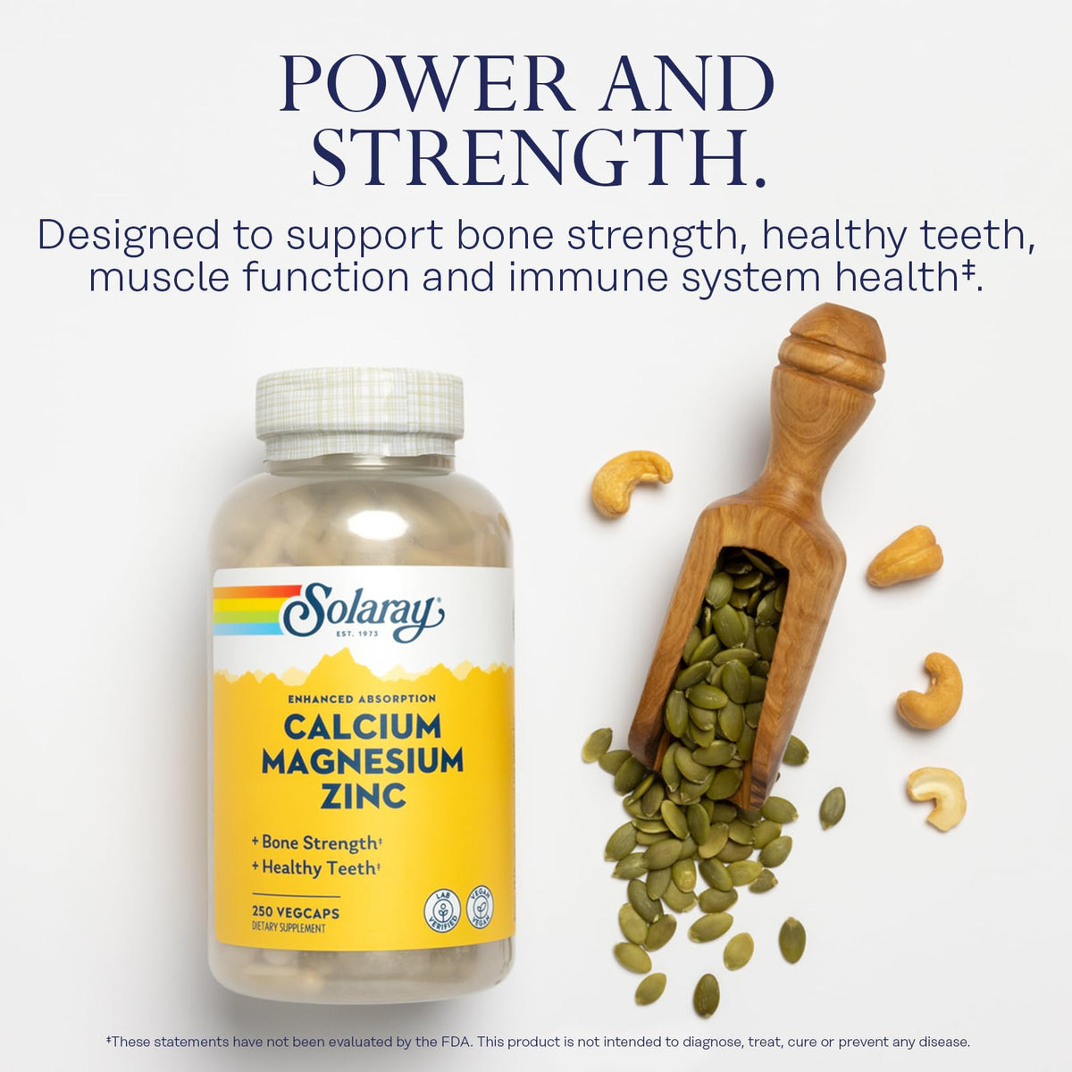 SOLARAY Calcium Magnesium Zinc Supplement - 250 Vegetarian Capsules - image 3